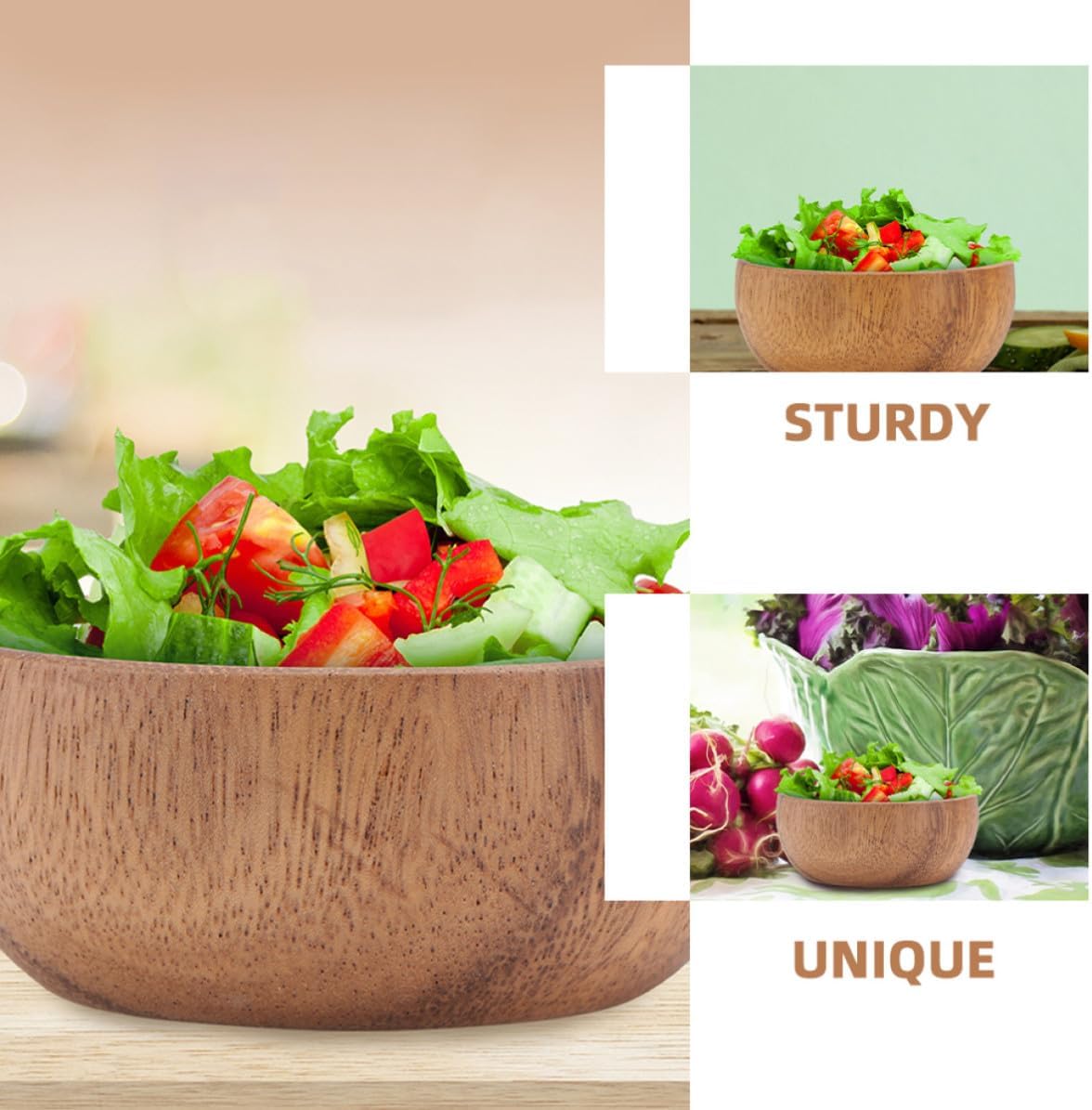 2pcs Wood Salad Bowl, Minimalist Tabletop Dish