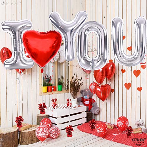 Image of KatchOn, Huge Silver I Love You Balloons - 40 Inch | Foil Love Balloon, Heart Balloons for Him | Valentines Day Decorations | Romantic Decorations Special Night | Valentines Day Balloons