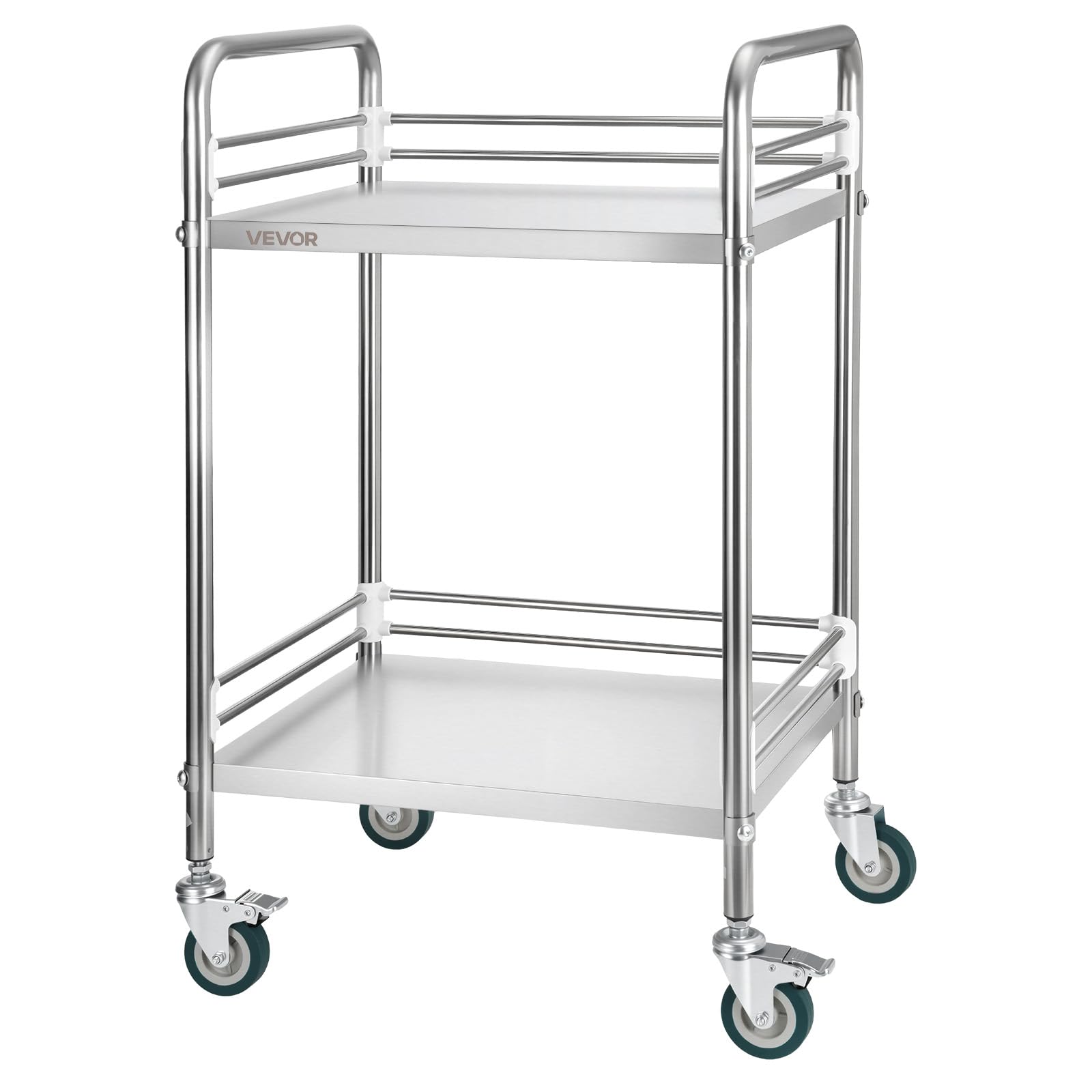 VEVOR Chariot de Service Utilitaire à 2 Niveaux, Desserte en INOX avec Roues Verrouillables, pour Soins Médicaux Hôpital Clinique Restaurant Cuisine et Salon de Coiffure, Chariot de Laboratoire