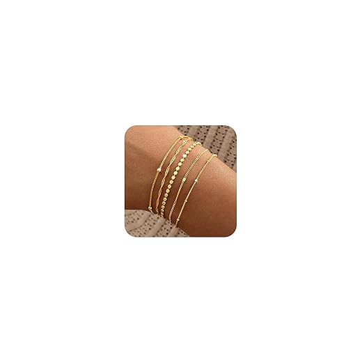 Gold Bracelets for Women, 14K Gold Plated Stackable Bracelet Stack Set Adjustable Charm Paperclip Chain Snake Link Layered Waterproof Jewelry Sets Gifts