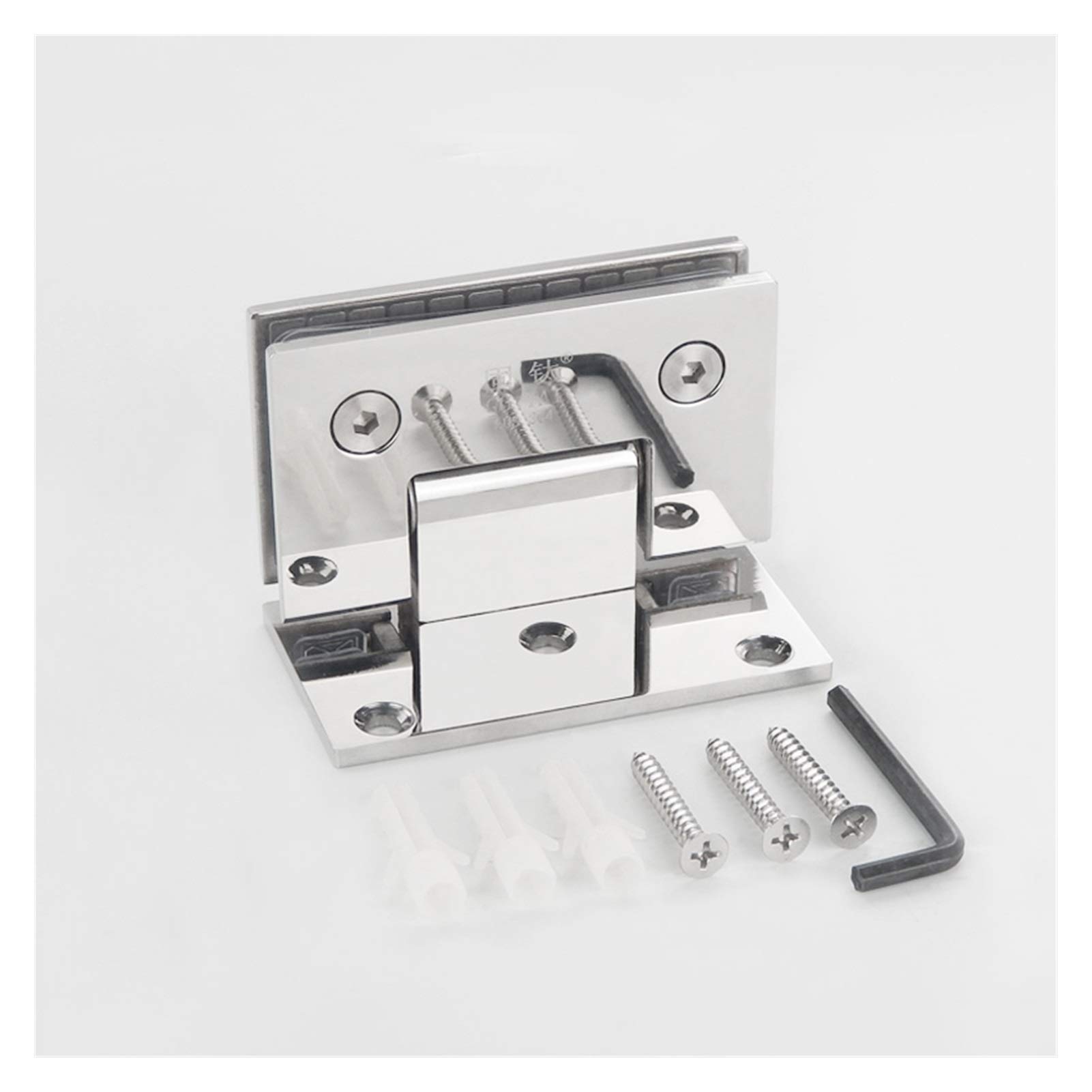 DIY Glass Door Bathrooms Hinges, Stainless Steel 304 Wall Mount Glass Shower Fixing Clip Chrome Door Hinge (90 Degrees is Open)