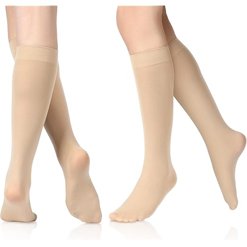 SATINIOR 6 Pairs Ice Skating Socks Solid Color Skating Socks Light Opaque Knee Skating Socks for Women Girl
