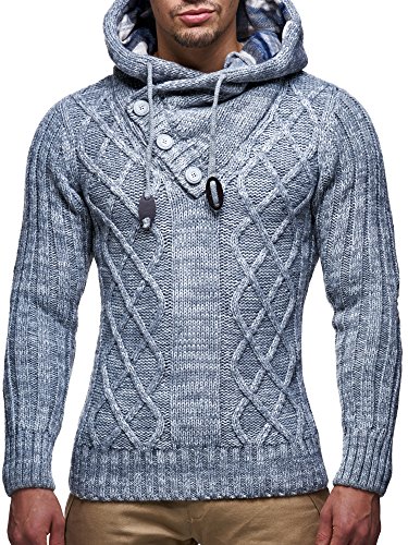 Leif Nelson Men's Knitted Hooded Sweater - Stylish Cable Knit Pullover with Button Detail, Warm and Comfortable for Fall & Winter Anthracite XXL3