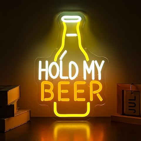 Hold My Beer Neon Sign,Dimmable LED Bar Neon Light Sign for Wall Decor, Cool Neon L...