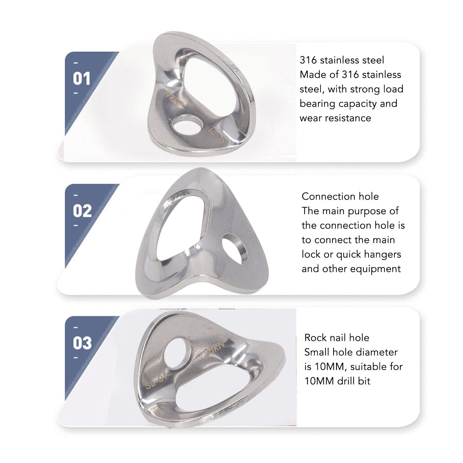 Yosoo Health Gear Pernos de Anclaje para Escalada, Acero Inoxidable 316, 10 Piezas, para Rappel, Trabajos Aéreos, Instalación de Hamacas