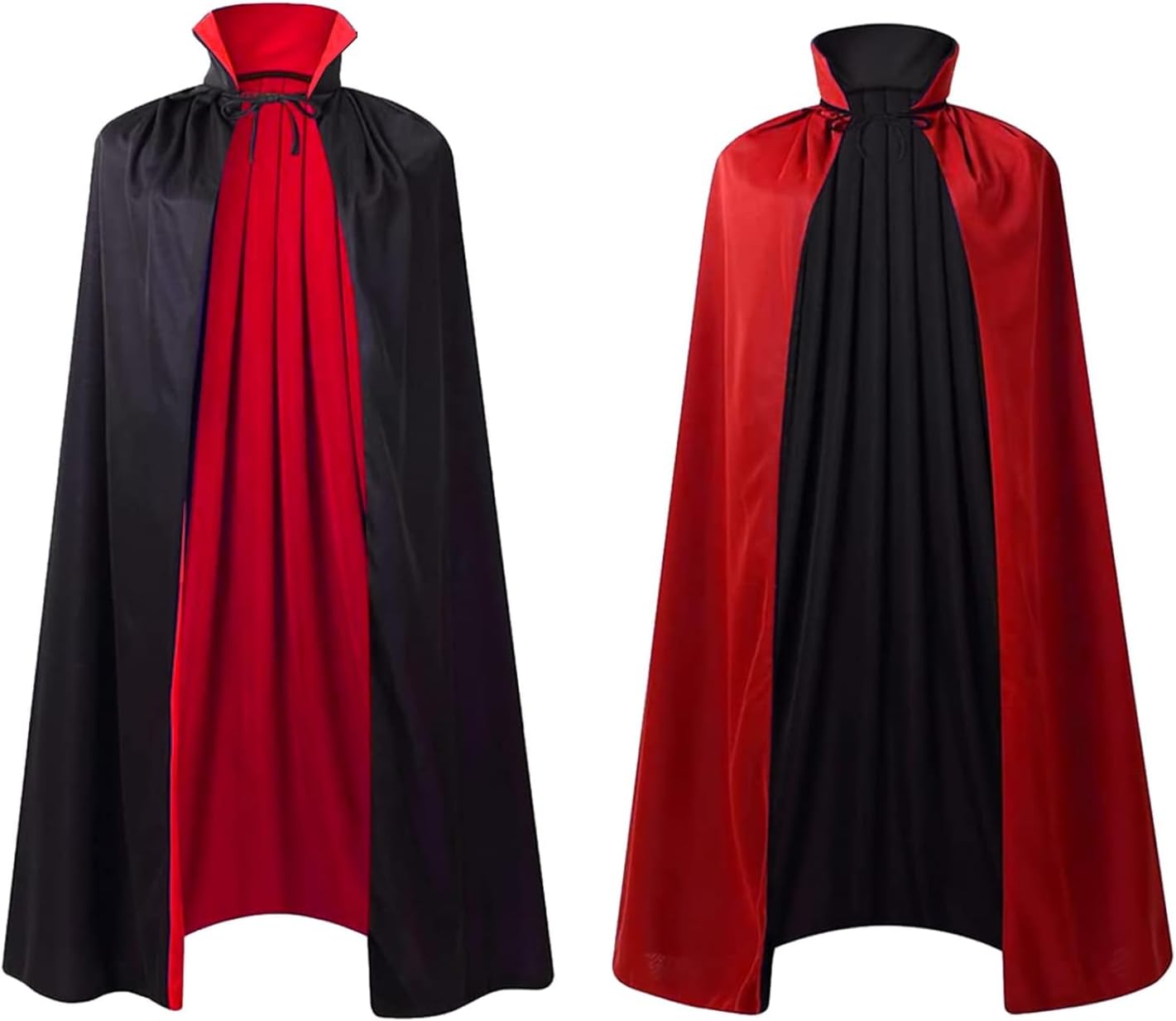 Stand Collar with Hood Reversible Cloak Masquerade Cape Costume, Black and Red