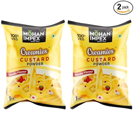 Mohan Impex 1kg Custard Powder- Vanilla (Pack of 2) |2 x 1kg| [HoReCa Pack]