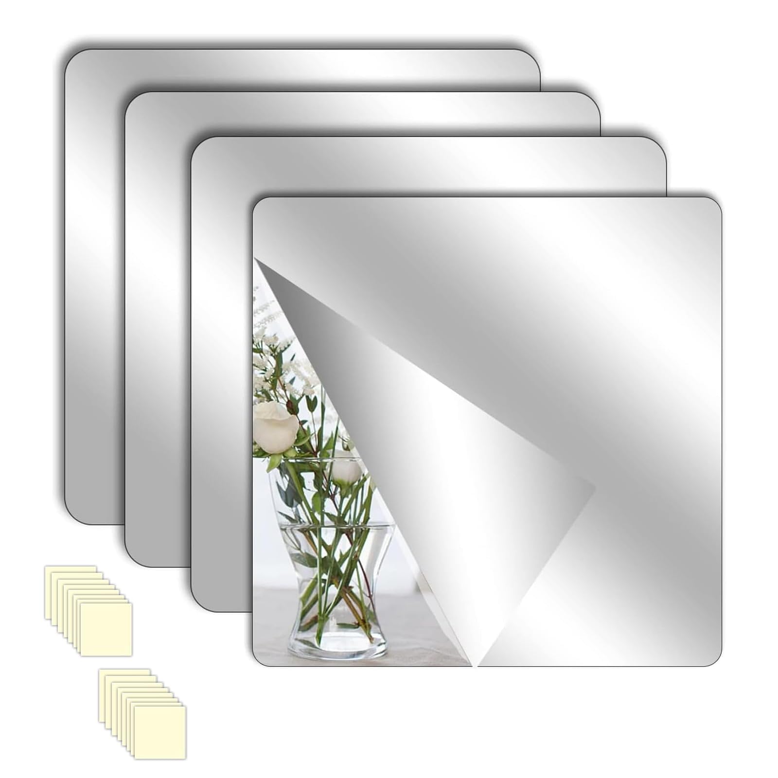 Eidoct 4 Pcs Self Adhesive Acrylic Mirror Sheets - Thickened Sticky Body Mirror for Bathroom, Bedroom, Wardrobe, Door (30 x 30cm)