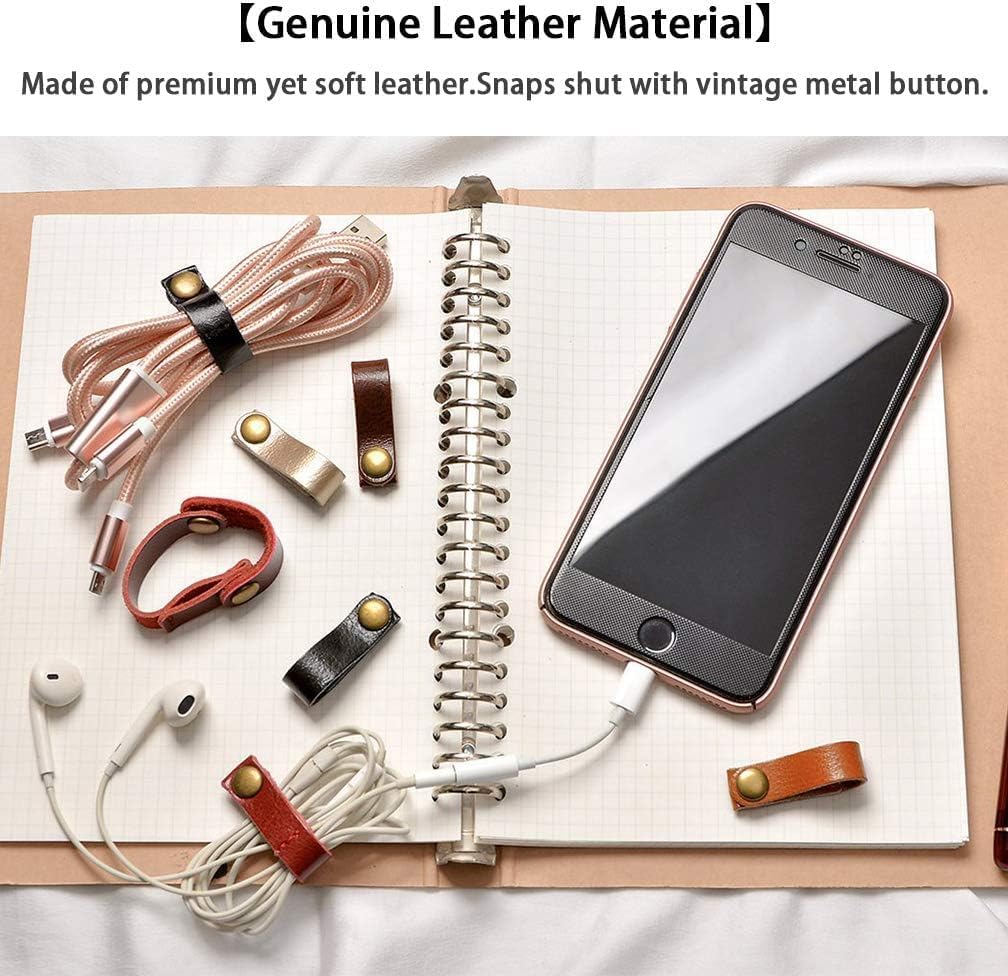 24 Pcs Leather Cable Straps Viaky Multi Color Handmade Leather Cord Organizer Portable Cable Tie Keeper Earphone Winder USB Cable Clips(2 Sizes,5 Colors)