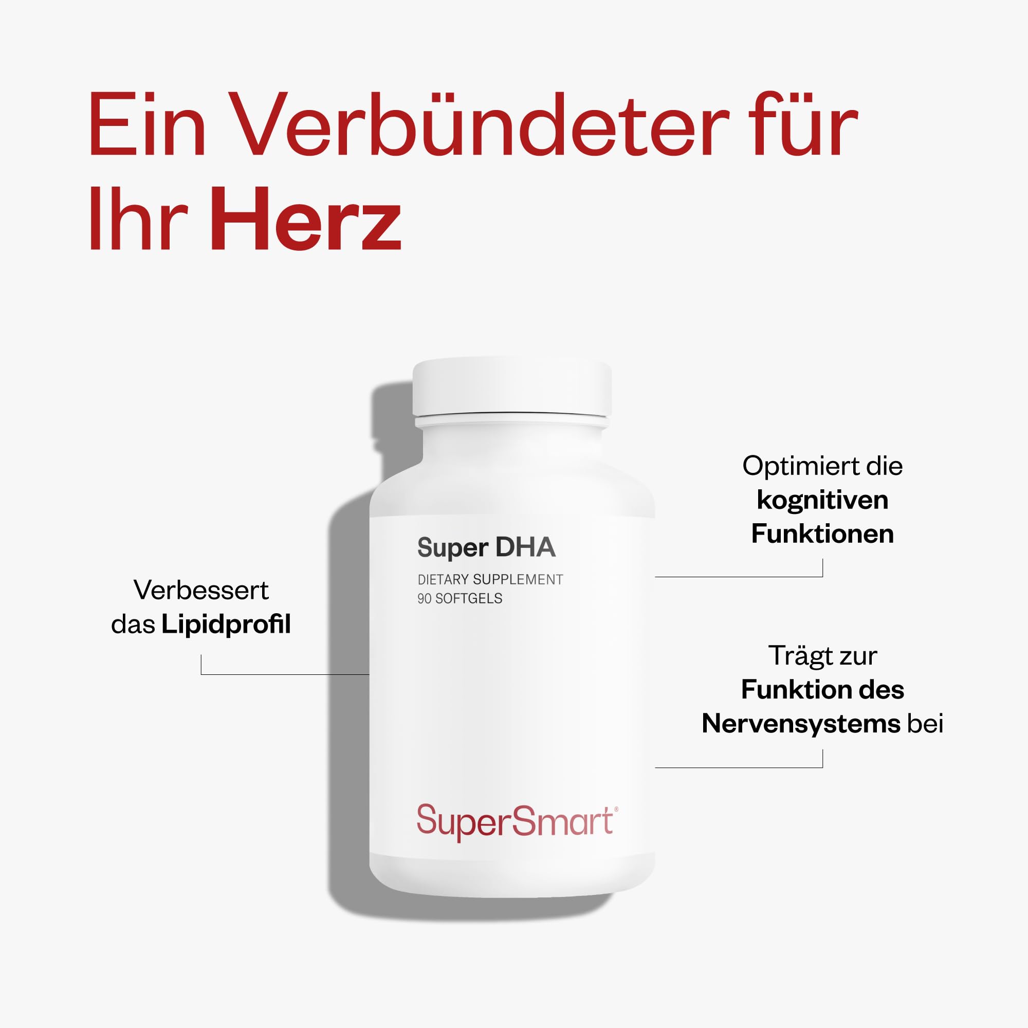 Super DHA - Herz und Gehirn - Docosahexaensäure - Eicosapentaensäure - Natürliche Omega-3-Formel - Nachhaltiger Fischfang - GVO-frei - Supersmart