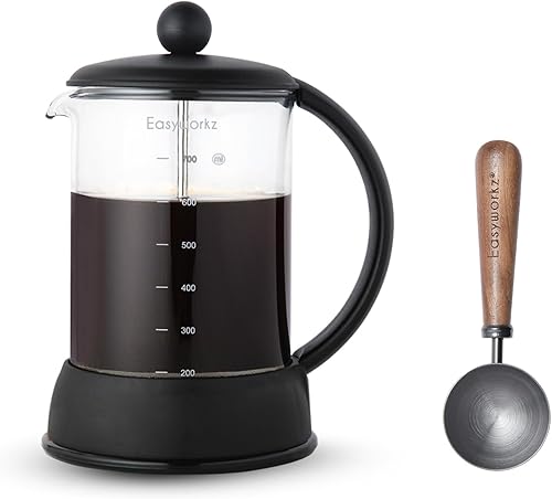 Easyworkz Eclipse - Prensa francesa de 27 onzas, con cuchara de café medidora de acero inoxidable retro de 0.35 onzas, color bronce