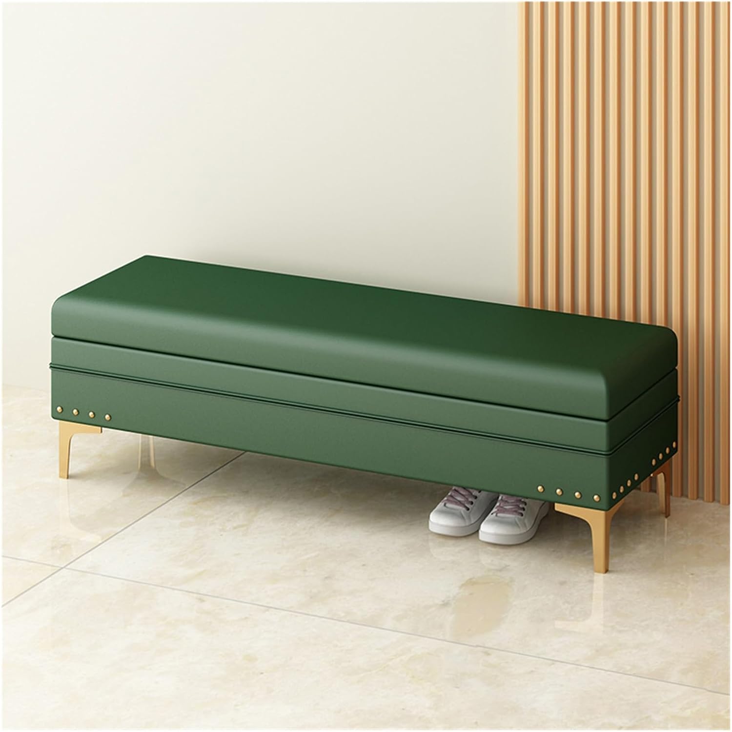 Window Bench Storage Bench Padded with Studded Trim | Ottoman with Storage for Living Room and Bedroom | Home Furniture Decorative End Benches (Pink, 100 x 40 x 40 cm)