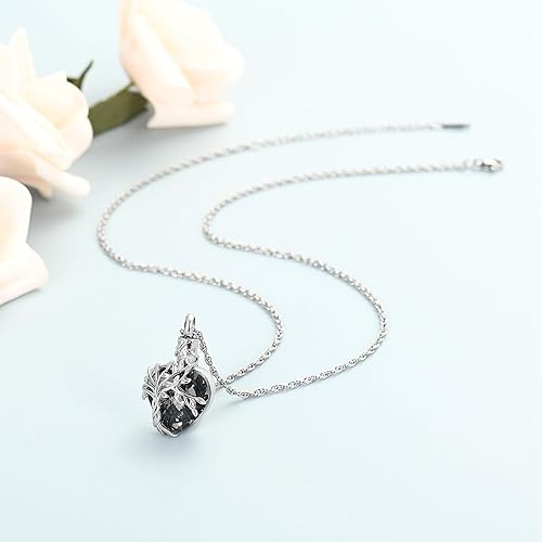 Miniatura 6 de Collar de Árbol de la Vida de shajwo, Collar de Urna de Cremación en Forma de Corazón, Collar de Cenizas con Cristales de Cremación, Colgante de