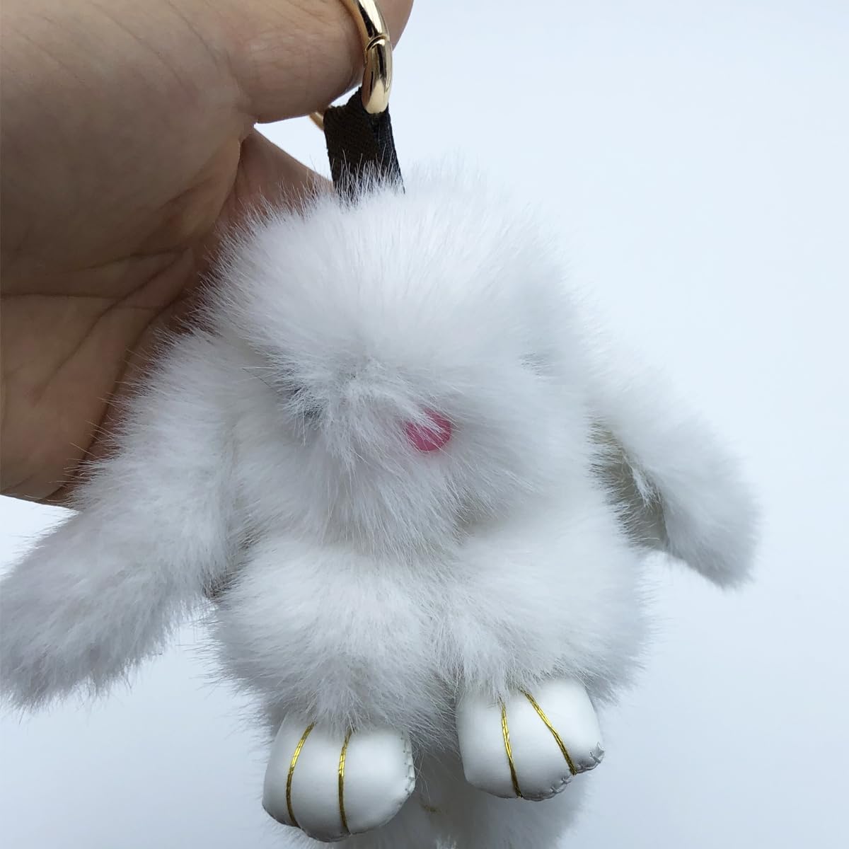 Unpafcxddyig Bunny Keychain Mini Soft Cute Artificial Mink Fur Fluffy Keyring 4.7in for Car Handbag - Image 2