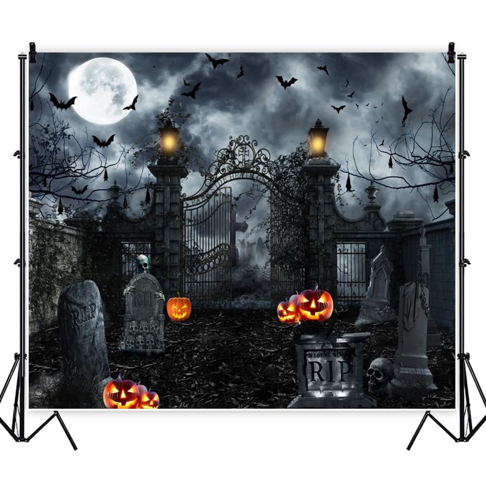 Halloween-Fotohintergrund 3x2,5 M – Gruseliger Friedhof Mit Totenkopf & Mond, Aus Vinyl, Wiederverwendbar