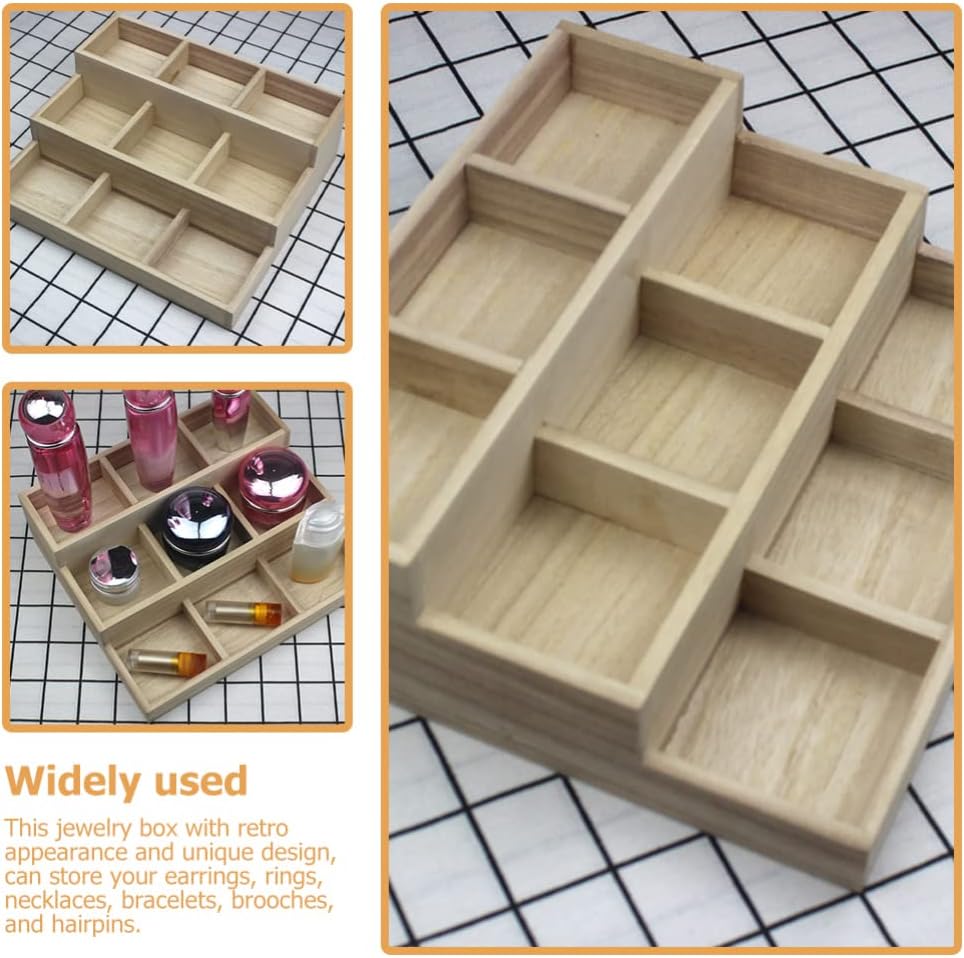Zerodeko Wood Jewelry Tray 9 Grid Drawer Organizer Showcase Display Box Ring Earrings Holder Coffee Station Organizer Snacks Dried Fruits Platter image 3