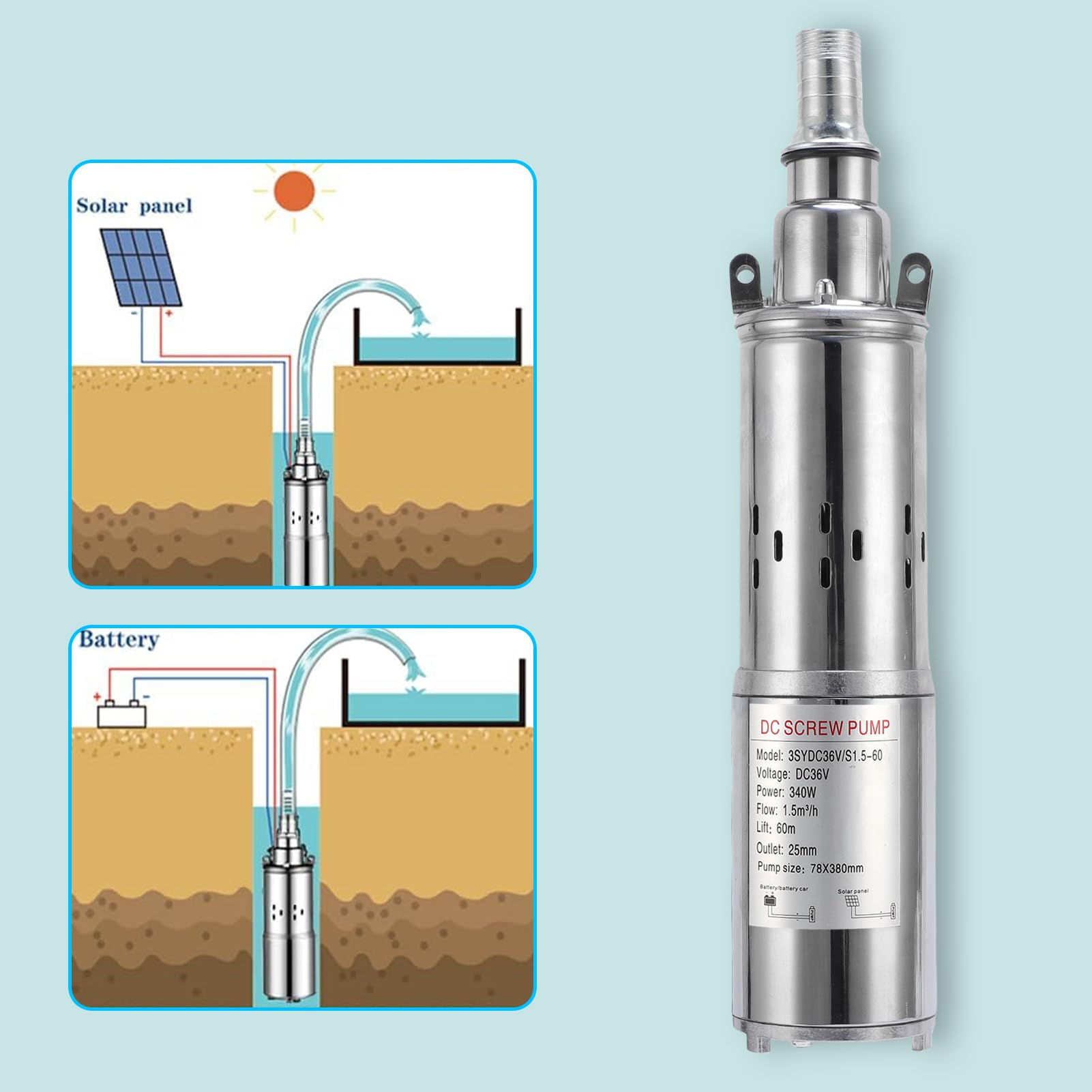 YWBL-WH Bomba Solar para Pozo Profundo, Bomba de Agua Sumergible de Acero Inoxidable de Alto Rendimiento, Suministro de Agua Eficiente y Diseño Duradero para Riego Agrícola