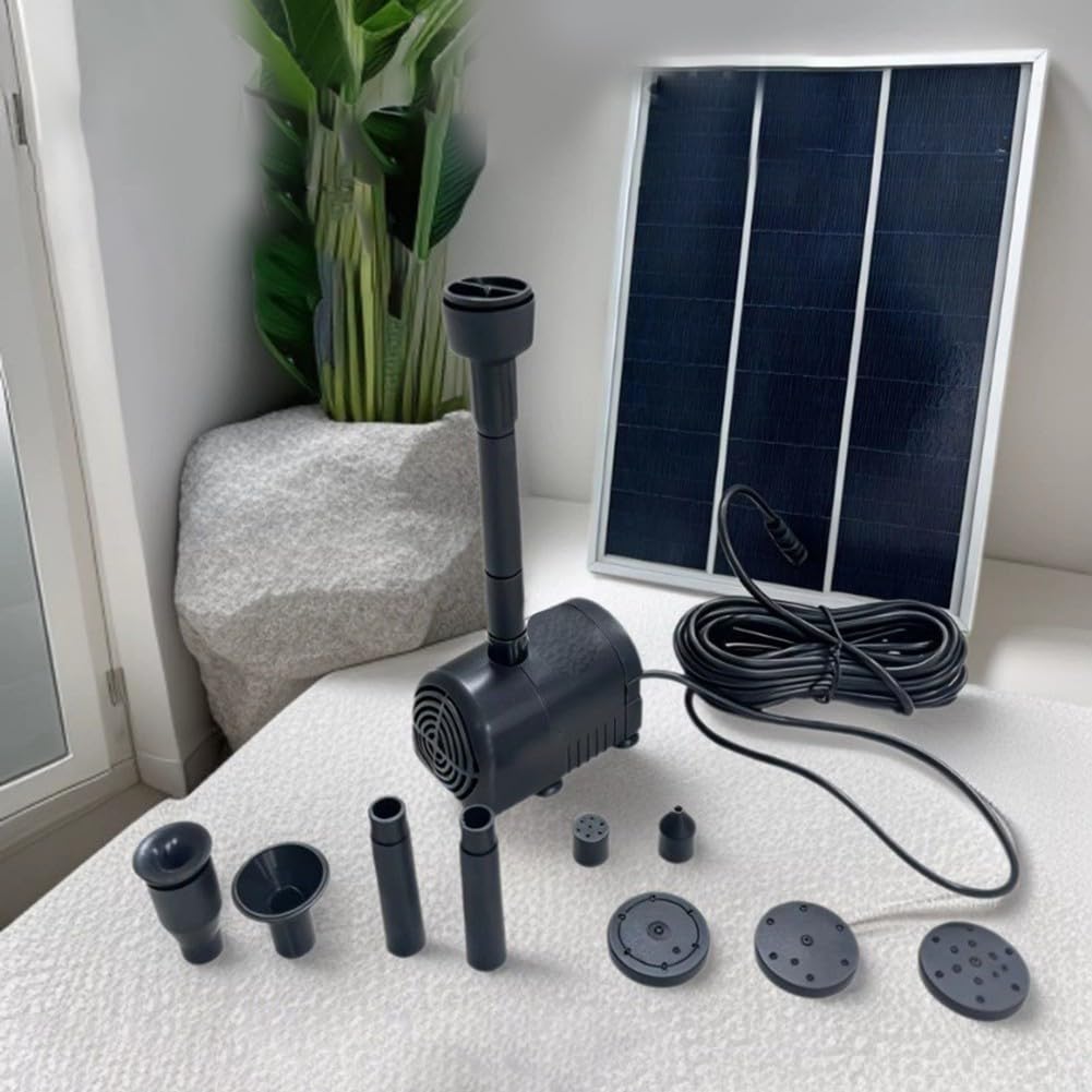Set di pompa solare per esterni, kit completo per laghetto con 9 ugelli intercambiabili, spegnimento automatico per vasche per uccelli e giardini (10 W)