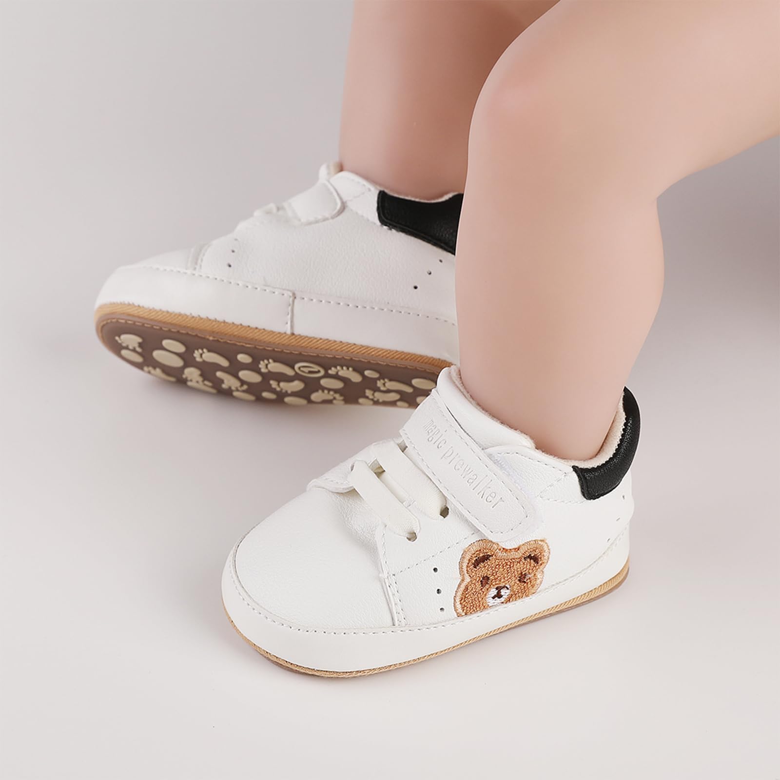 Infant Baby Boys Girls Moccasins Sneakers Bear Embroidery Soft Sole Flat PU Leather Anti-Slip Prewalkers Pram Toddler Trainers Run First Walker Shoes for 0-18 Months - 5