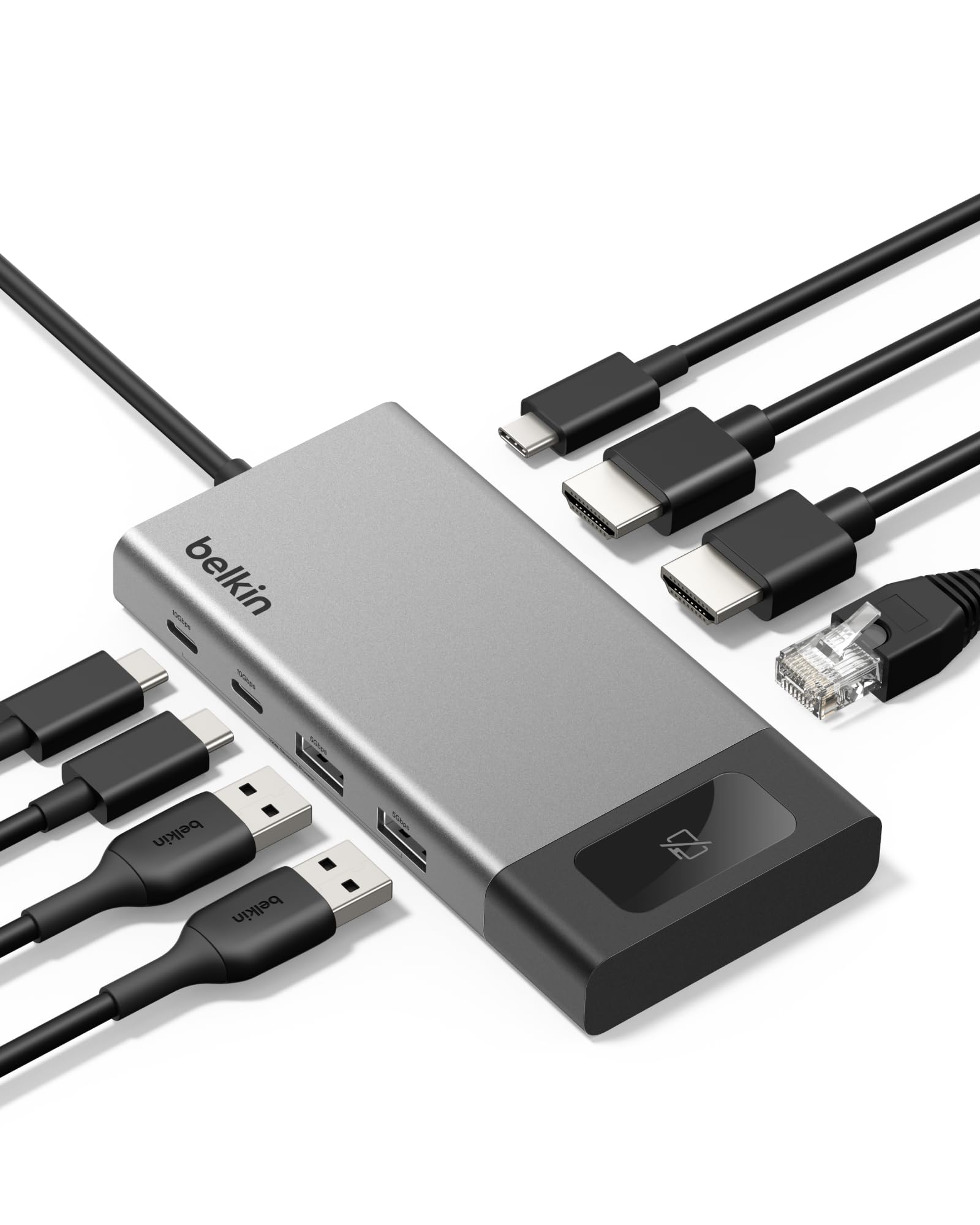 Belkin Hub USB-C, Docking Station Multiporta 8 in 1 da 100 W, Supporto Doppio Monitor per Windows, Mac e Chromebook, Velocità di Trasferimento Dati Fino a 10 Gbps, Ethernet, Risoluzione 4K a 60 Hz