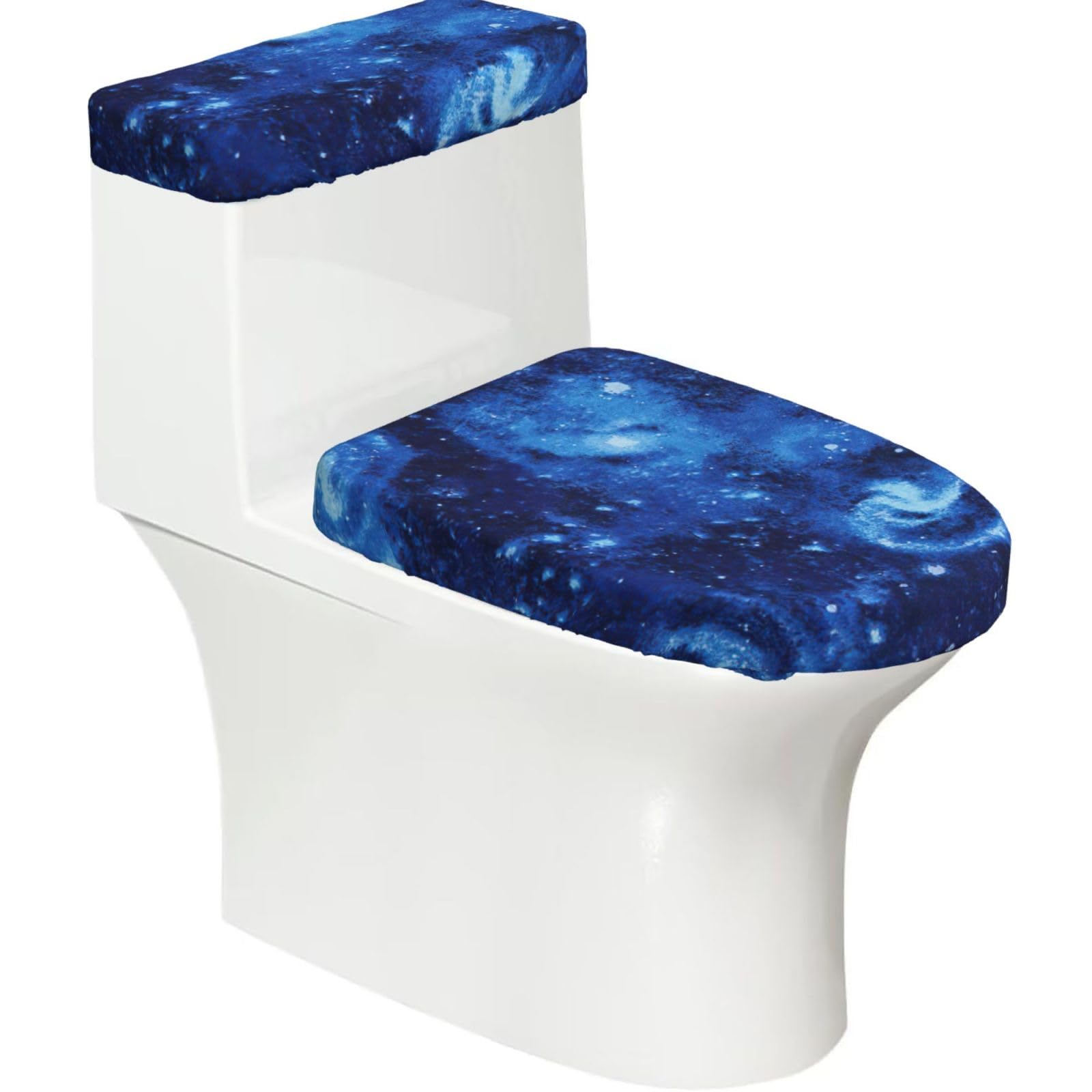 Blue Universe Space Galaxy Print Bathroom Decor Toilet Lid Cover And Tank Covers, Restroom Accessories Fits Most Round