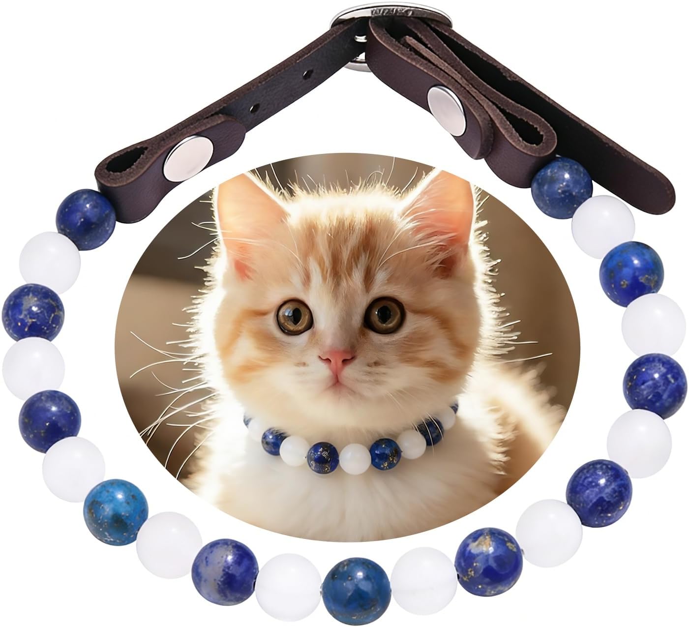 Stealth Stone Healing Crystal Beaded Dog Collar–Lapis Lazuli and Rock Crystal,Gem Beaded Pet Necklace,Pet Gift, for Daily Wear