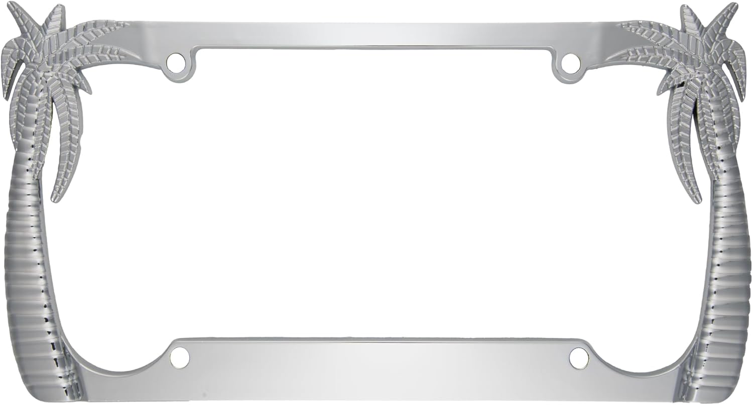 BDK Heavy Duty Rust-Proof Stainless Steel Chrome License Plate Frame - Tropical Palm Tree, Universal Fit for Car, Truck, SUV, Front & Rear (2Pack)