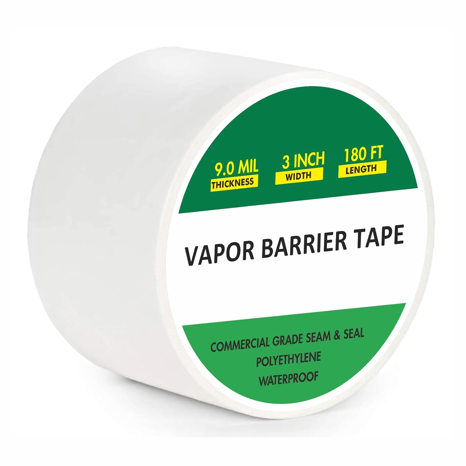 6" x 180' Vapor Barrier Tape, 9 Mil Thick White Polyethylene Waterproof Sealing Tape for Vapor Barriers, Ducts, Pipes & Crawl Spaces - Professional Grade HVAC & Construction Adhesive Tape