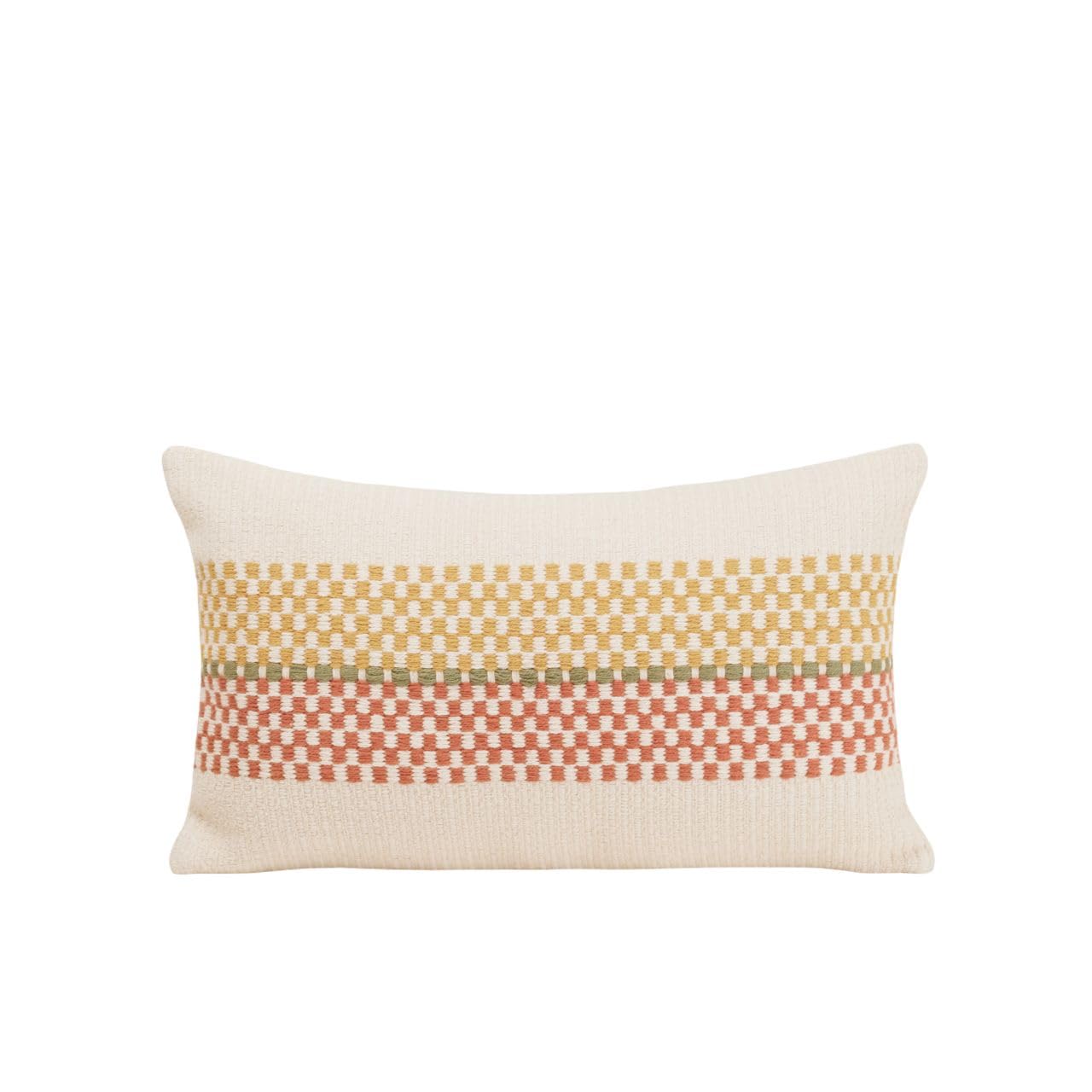 Madura - Housse de Coussin Emeo Décoration pour Maison Salon Chambre Canapé - Idée Cadeau Tissage Graphique en Coton Jaune et Terracotta 28x47 cm