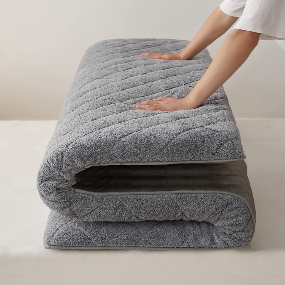 KKCD Plush Warm Futon Mattress Foldable Japanese Floor Mattress Queen Soft Tatami Mattress Quilting Bed Mattress Topper Single Double Floor Sleeping Mat Mattress Pad,Grey,90x200cm(35 * 79in)