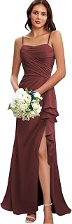 Pleated Chiffon Bridesmaid Dresses for Wedding Spaghetti Straps Bodycon Ruffled Evening Formal Gown
