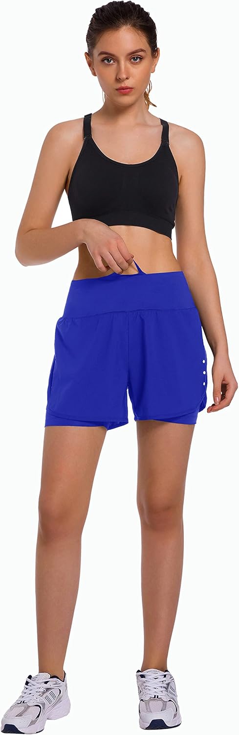 Ksmien Women's 2 in 1 Running Shorts - Lightweight Athletic Workout Gym Yoga Shorts Liner with Phone Pockets - Image 3
