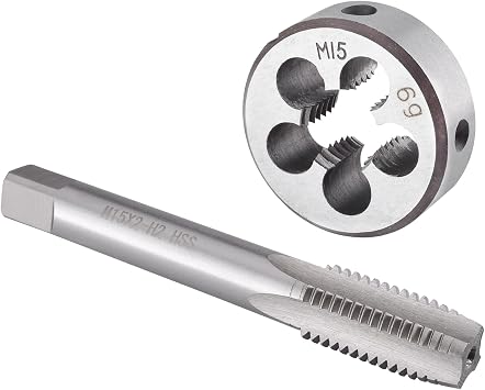 Burkit M15 X 2 Tap and Die Set Right Hand | M15x2.0 Machine Thread Tap and Round Die, Used for Cutting or Repairing Threads on Metal.