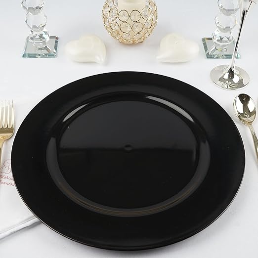 TABLECLOTHSFACTORY 6 pcs 13" Black Round Charger Plates for