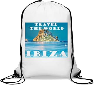 Travel The World Ibiza - Saco de gimnasio informal con cordón, color blanco, White, Talla única