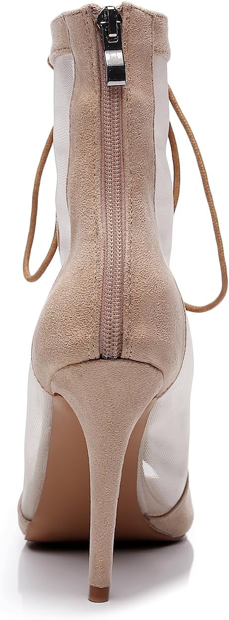 Women's Sexy Stilettos High Heel 3.5" Dance Heels Fashion Mesh Dancing Boots Sexy Lace Up Ankle Peep Toe Dance Booties