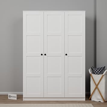 Loren 3 Kapaklı, 6 Raf Bölmeli, Askılıklı Geniş Elbise Dolabı, Gardırop, Beyaz 190 * 135