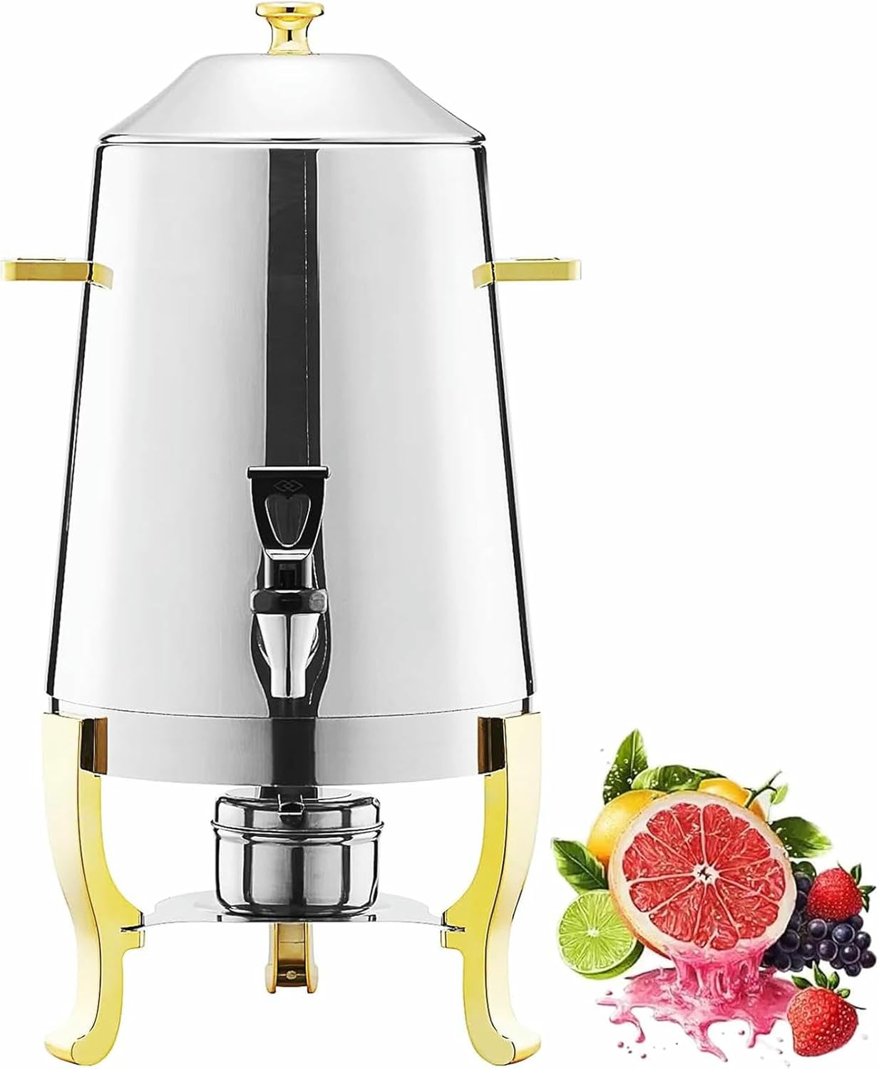 Stainless Steel Coffee Chafer Urn 13L Beverage Dispenser with Fuel Holder & Chrome Accents Hot & Cold Drinks for Party Catering Event