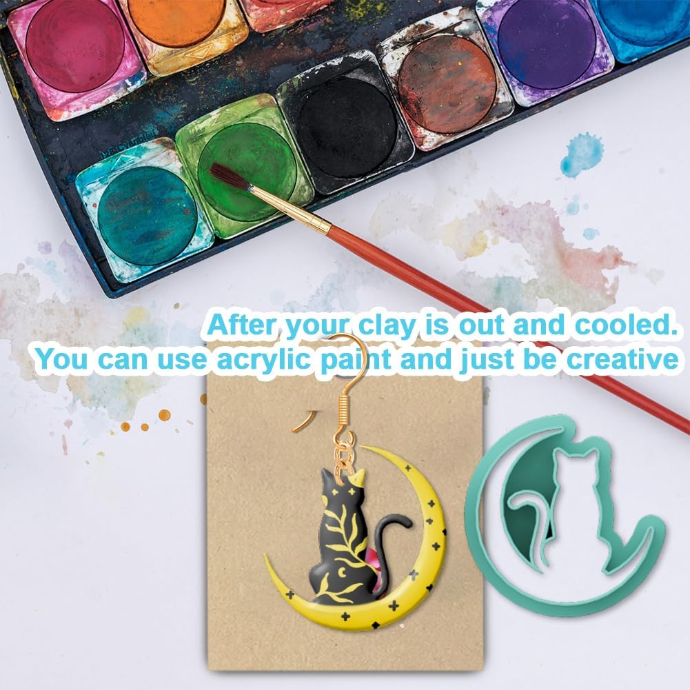 beinkmake 20Pcs Cats Polymer Clay Cutters Moon Kitten Clay Earrings Cutters Cute Cat Polymer Jewelry Cutter for Earrings Making Birthday Party DIY Supplies