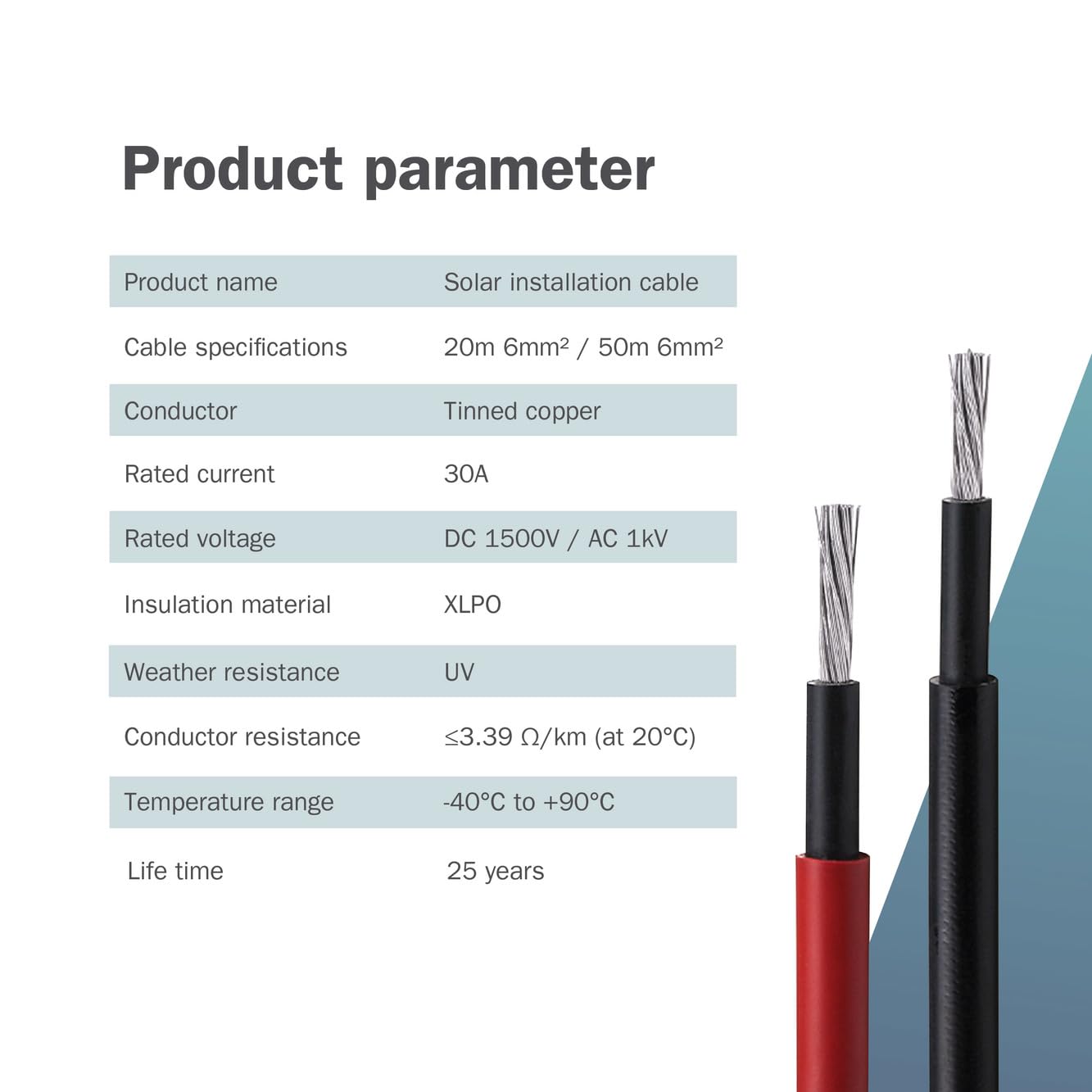 Digitus Solarkabel Installation 50m, 6mm? , Rot, PV-Kabel 1500v Dc, UV-Best?ndig & Wetterfest (dK-Scic6R-0500)
