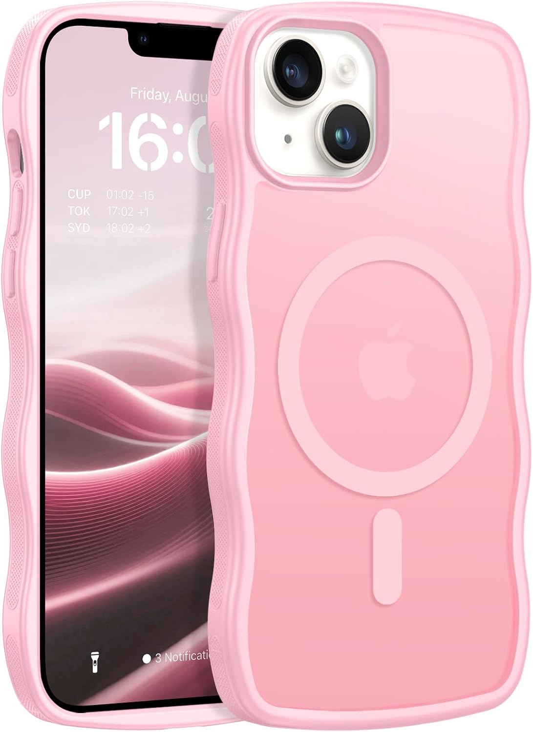  Magnetic for iPhone 13 Case iPhone 14 Case, Cute Wavy [Compatible with MagSafe] Matte Anti-Slip Bumper Women Girls Boys Protective Cover for 13/14 6.1" Light Pink