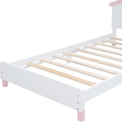 Miniatura 9 de MERITLINE Marco de cama individual para niños, cama de plataforma de madera con cabecera en forma de casa y luces nocturnas activadas por