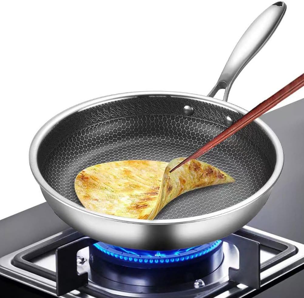Cabilock Stainless Steel Pan 18 Inch Honeycomb Non Stick Frying Pan for Eggs and Steaks Compatible with Gas Electric Ceramic Stoves Easy to Clean