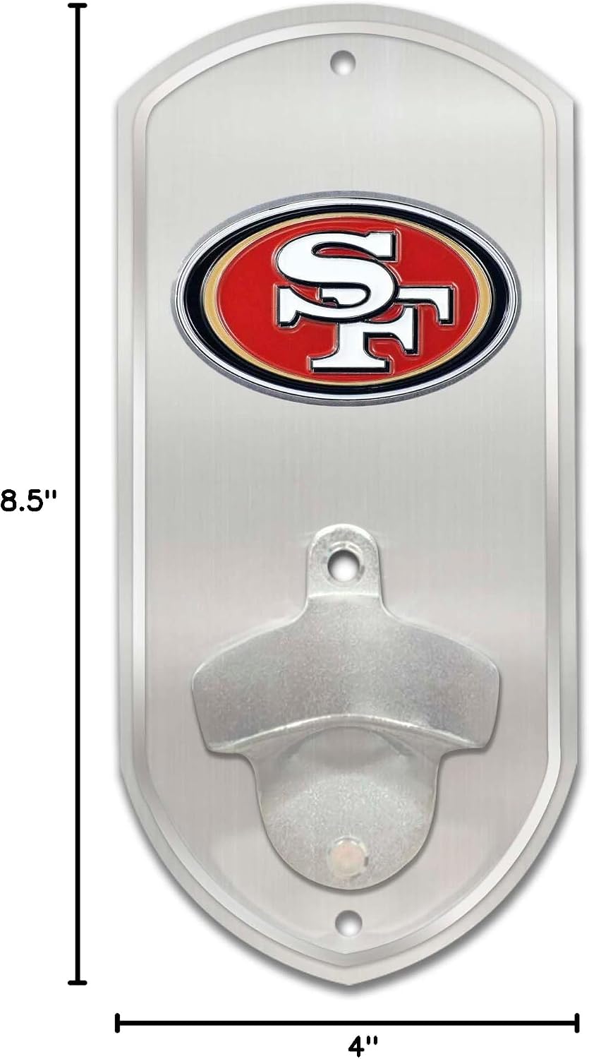 FANMATS 45246 NFL - San Francisco 49ers Wall Bottle Opener | Chrome | 8.5" x 4" x 1.25 | Oval SF Primary Logo