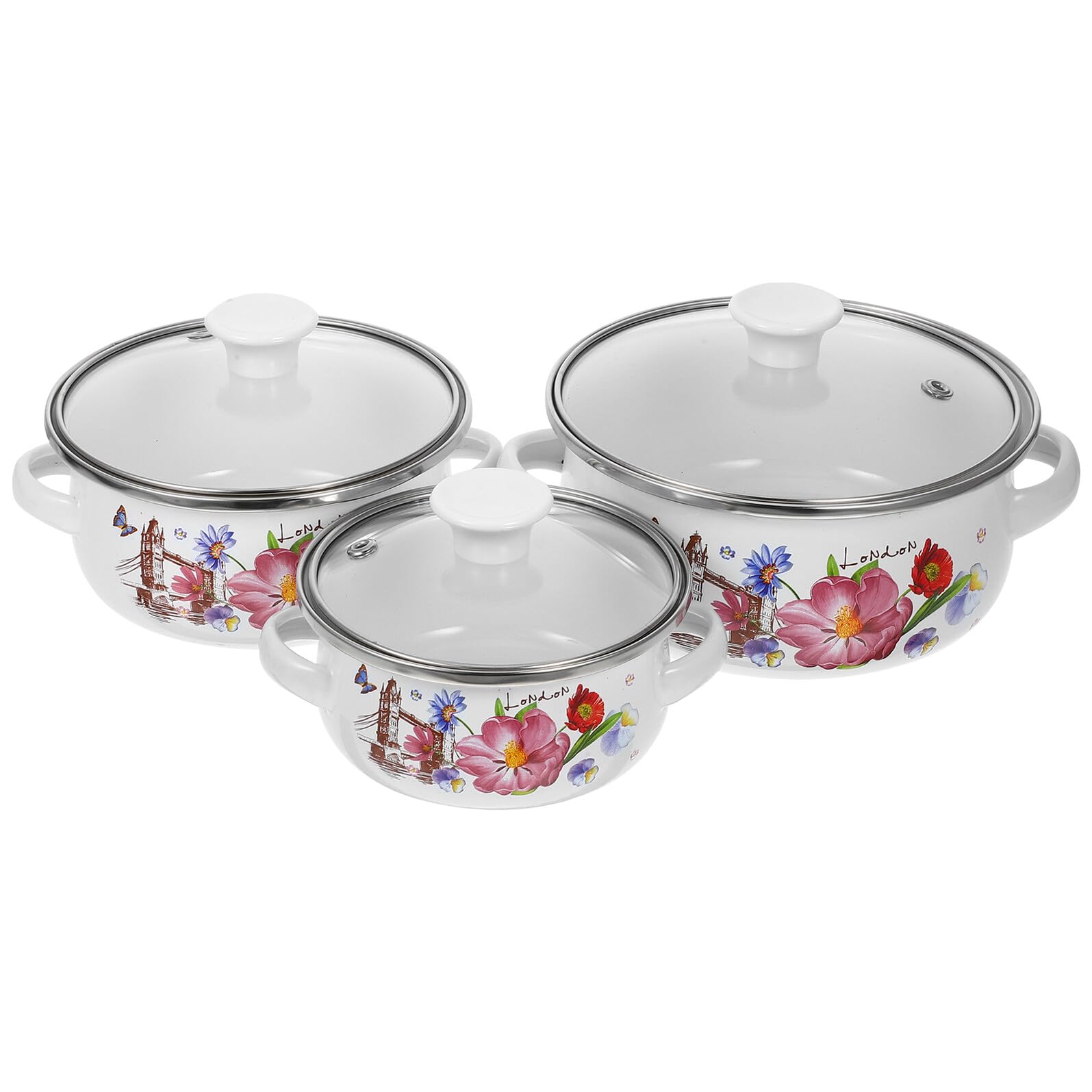Marmites émaillées à fond plat : set de 3 petites casseroles miniatures pour la cuisine