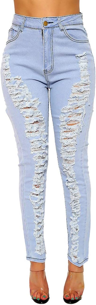 Women's Skinny Ripped Jeans Stretch Destroyed Mid High Waist Denim Pants image 3