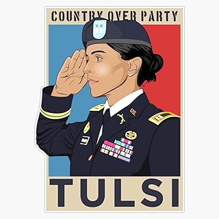 HOF Trading Tulsi Gabbard 2020 for President, Country Over Party, Military Veteran Salute Vinyl Sticker Waterproof Decal Laptop Wall Window Bumper Sticker 5"