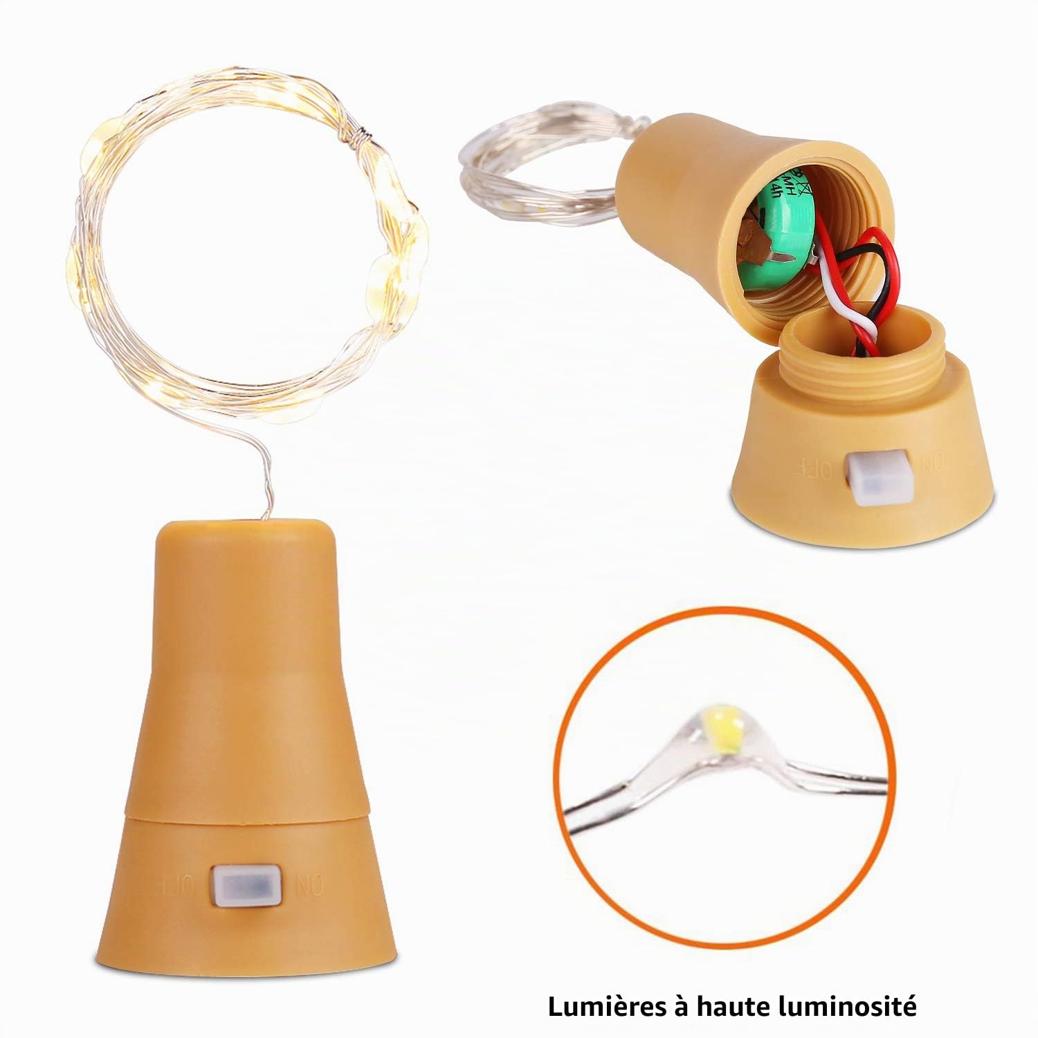 Lot de 10 Guirlandes Lumineuses LED Solaire Bouchon de la Bouteille 1m 10 LEDs Fil de Cuivre Lumière Décorative pour DIY Bouteille Bar Chambre Mariage Noël Halloween Fête - Blanc Chaud