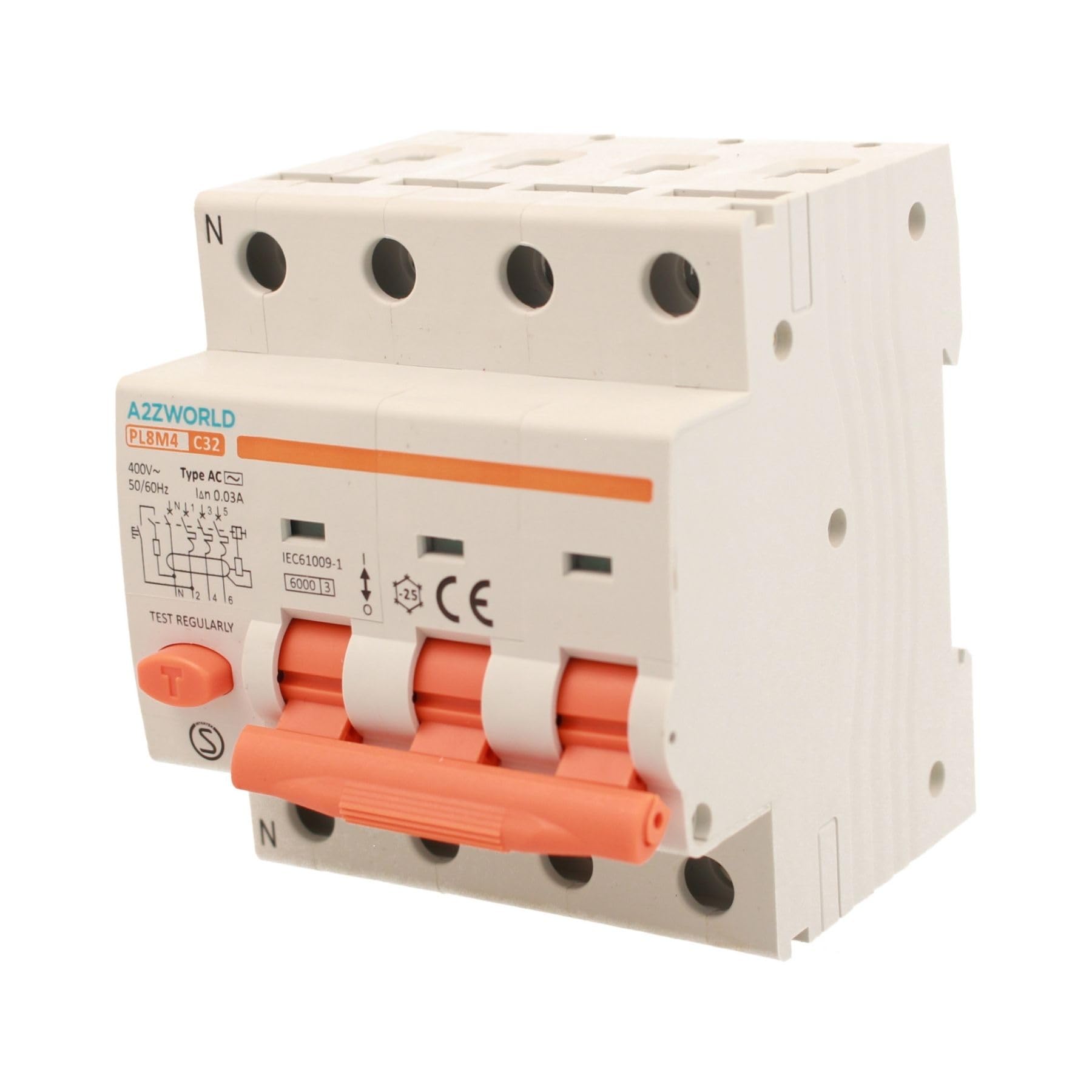 ZOREI Przełącznik różnicowy magnetyczny, 3P+N 6KA 380V, zajmuje 4 moduły DIN, 30mA lub 300mA, dostępne 10A 16A 20A 25A 32A 40A 50A 63A (30mA 32A)