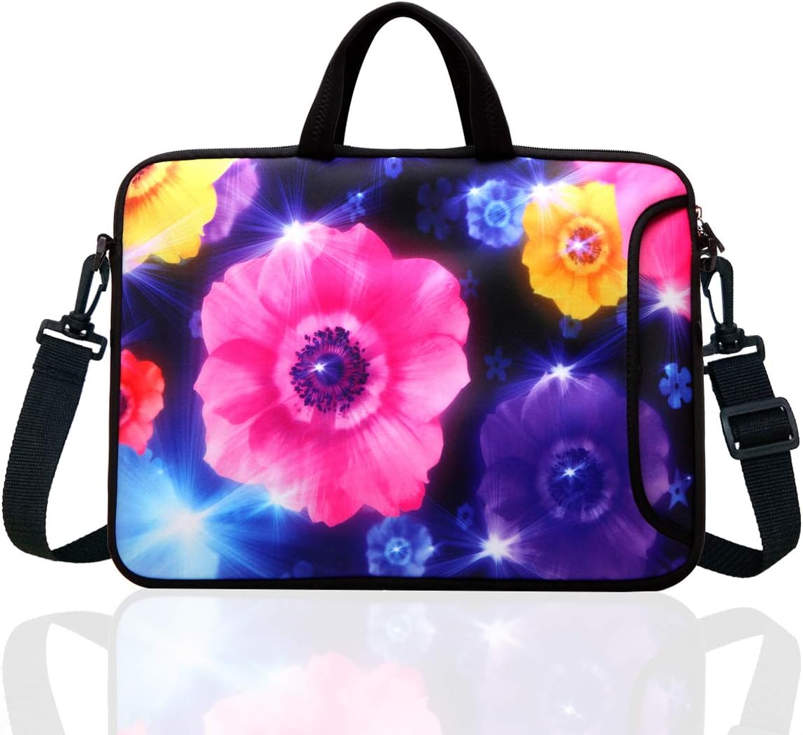 14-Inch Laptop Shoulder Bag Sleeve Case With Handle For 13" 13.3" 14" 14.1" Netbook/Macbook Air Pro (Colourful Flower)